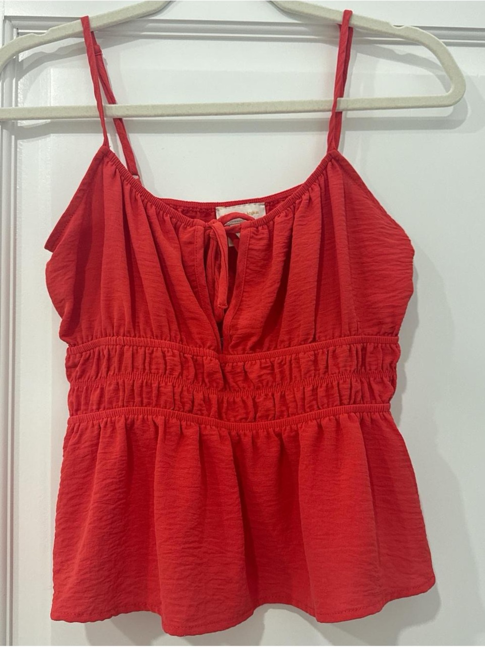 Red Smocked Waist Spaghetti Strap Tank Top